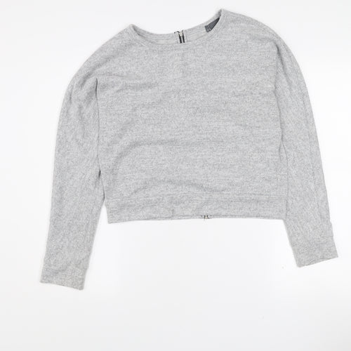 Sparkle & Fade Women's Grey Cropped Long Sleeve Zip Back Top M