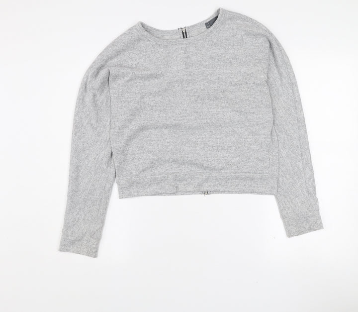 Sparkle & Fade Women's Grey Cropped Long Sleeve Zip Back Top M
