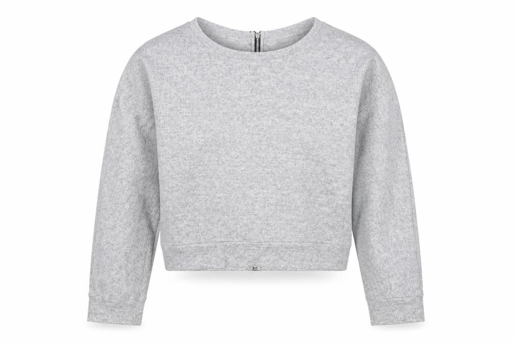 Front view of Sparkle & Fade Women's Grey Cropped Long Sleeve Zip Back Top M
