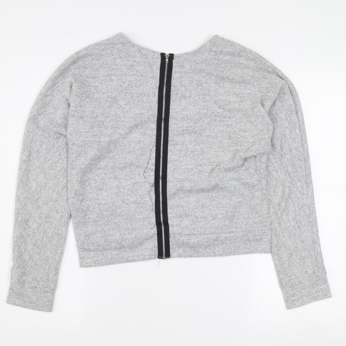 Sparkle & Fade Women's Grey Cropped Long Sleeve Zip Back Top M