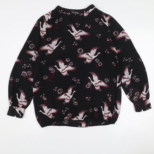 Debenhams Women’s Black Bird Print Long Sleeve Tunic Blouse Size 10