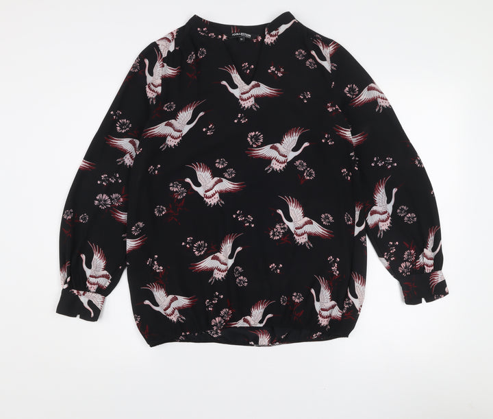Debenhams Women’s Black Bird Print Long Sleeve Tunic Blouse Size 10