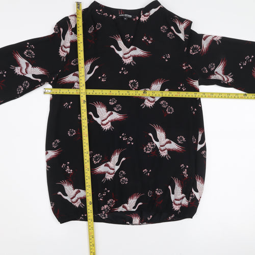 Debenhams Women’s Black Bird Print Long Sleeve Tunic Blouse Size 10