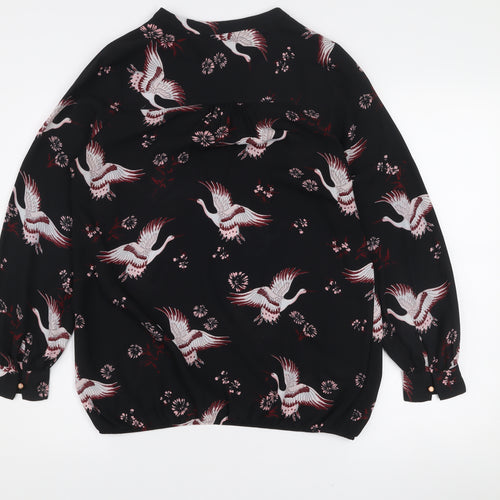 Debenhams Women’s Black Bird Print Long Sleeve Tunic Blouse Size 10