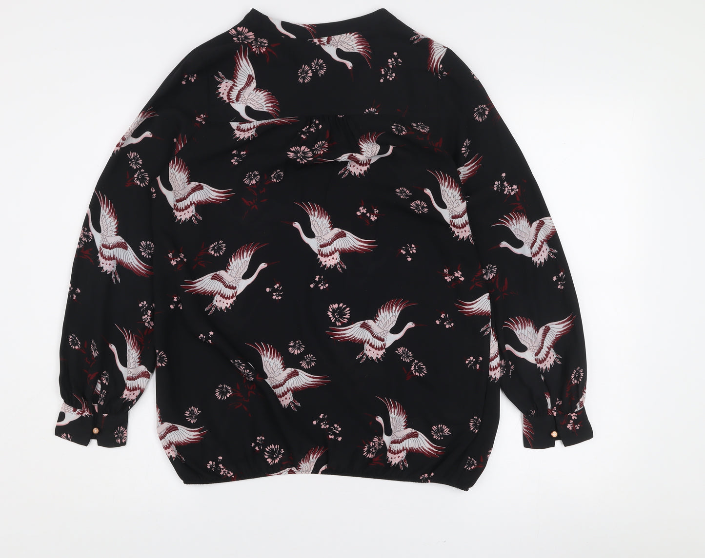 Debenhams Women’s Black Bird Print Long Sleeve Tunic Blouse Size 10