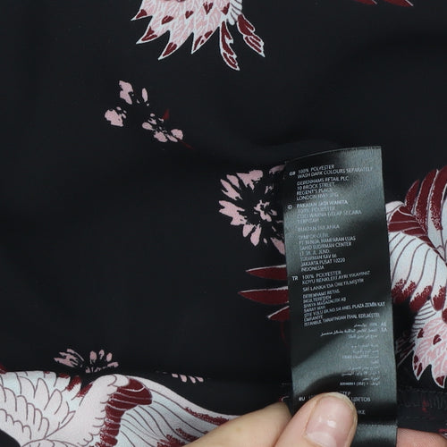 Debenhams Women’s Black Bird Print Long Sleeve Tunic Blouse Size 10