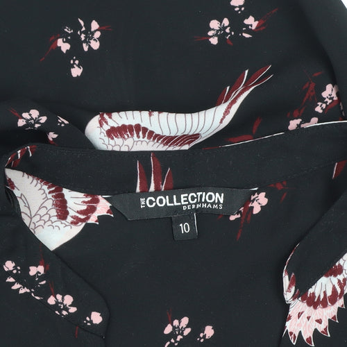 Debenhams Women’s Black Bird Print Long Sleeve Tunic Blouse Size 10