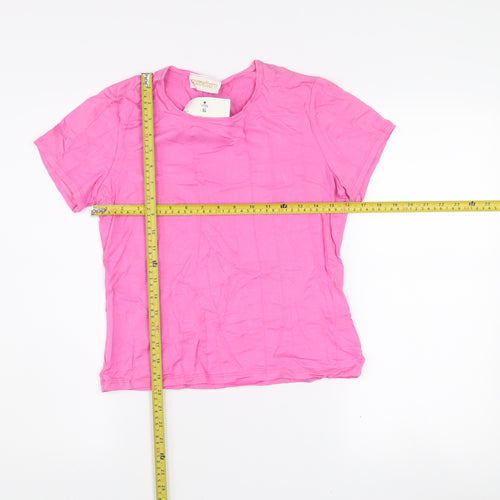 Scudetto Women Pink L Basic Short Sleeve Viscose T-Shirt