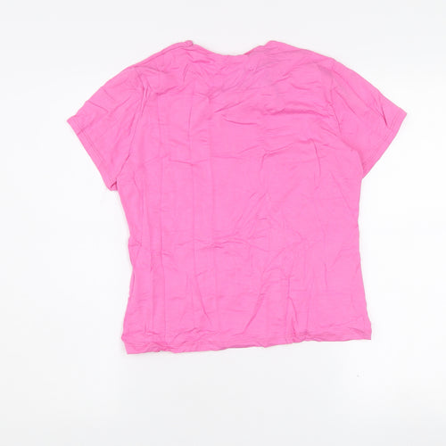 Scudetto Women Pink L Basic Short Sleeve Viscose T-Shirt