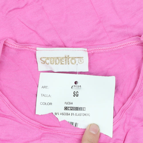 Scudetto Women Pink L Basic Short Sleeve Viscose T-Shirt