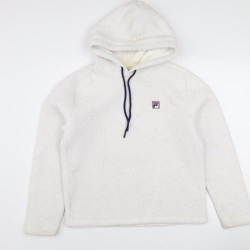 FILA Women's White Pullover Hoodie Size M Fleece Lined Casual Sweatshirt