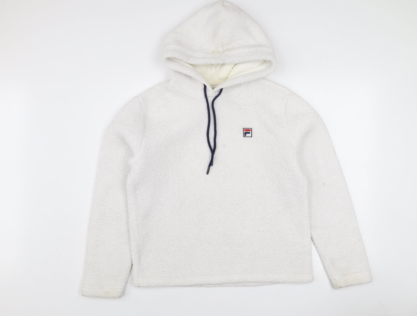 FILA Women's White Pullover Hoodie Size M Fleece Lined Casual Sweatshirt