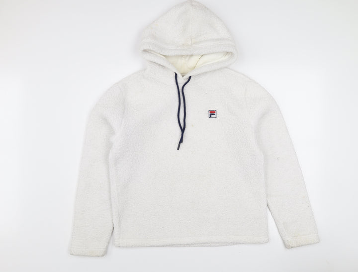 FILA Women's White Pullover Hoodie Size M Fleece Lined Casual Sweatshirt