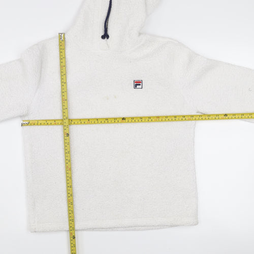 FILA Women's White Pullover Hoodie Size M Fleece Lined Casual Sweatshirt