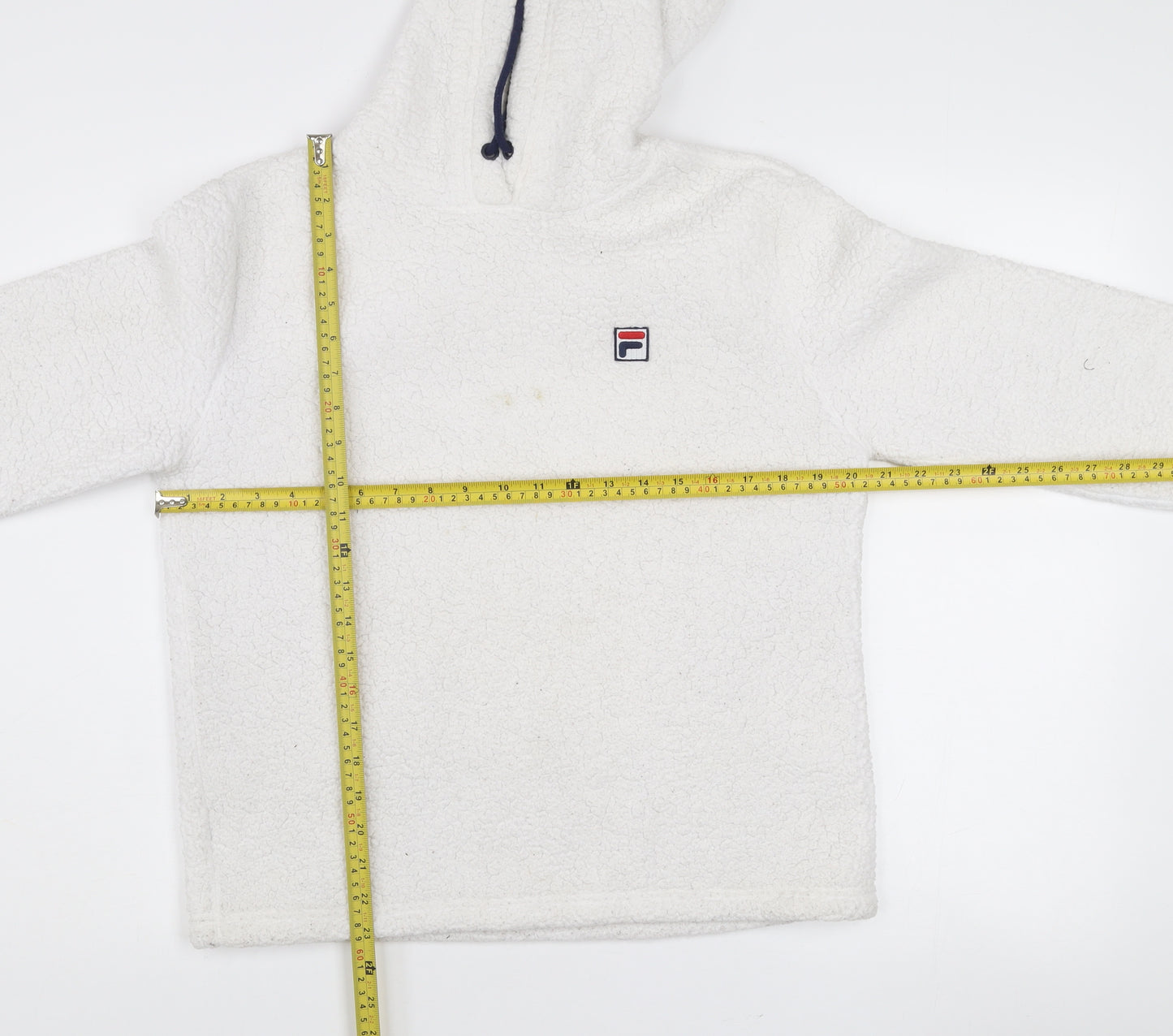 FILA Women's White Pullover Hoodie Size M Fleece Lined Casual Sweatshirt