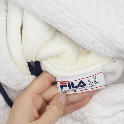 FILA Women's White Pullover Hoodie Size M Fleece Lined Casual Sweatshirt