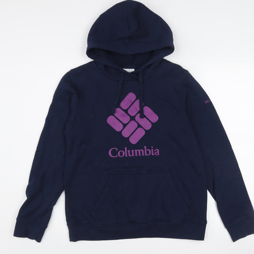 Columbia Women Navy Blue Pullover Hoodie Small Cotton Blend Logo Sweatshirt
