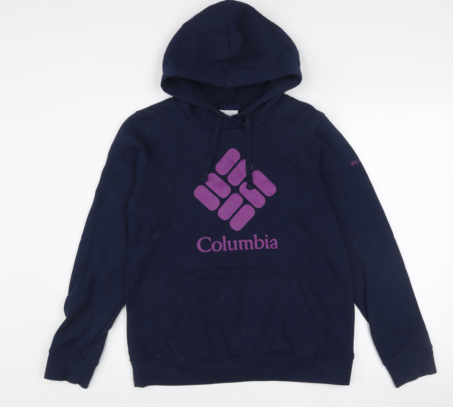 Columbia Women Navy Blue Pullover Hoodie Small Cotton Blend Logo Sweatshirt