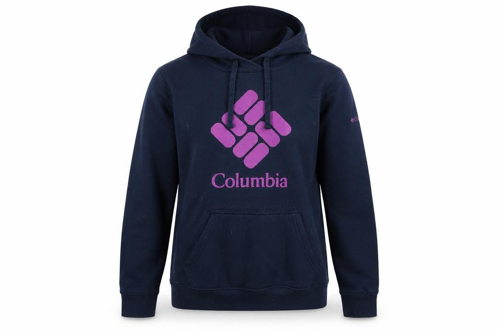 Columbia Women Navy Blue Pullover Hoodie Small Cotton Blend Logo Sweatshirt