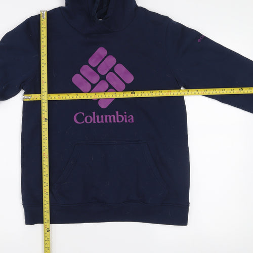 Columbia Women Navy Blue Pullover Hoodie Small Cotton Blend Logo Sweatshirt