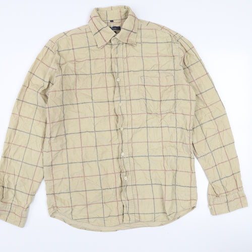 McNeal Men's Beige Check Corduroy Long Sleeve Cotton Shirt M