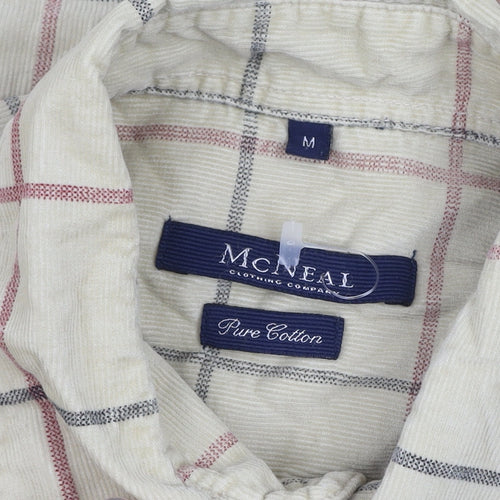 McNeal Men's Beige Check Corduroy Long Sleeve Cotton Shirt M