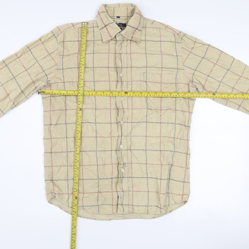 McNeal Men's Beige Check Corduroy Long Sleeve Cotton Shirt M