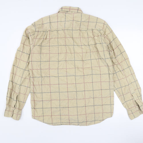 McNeal Men's Beige Check Corduroy Long Sleeve Cotton Shirt M