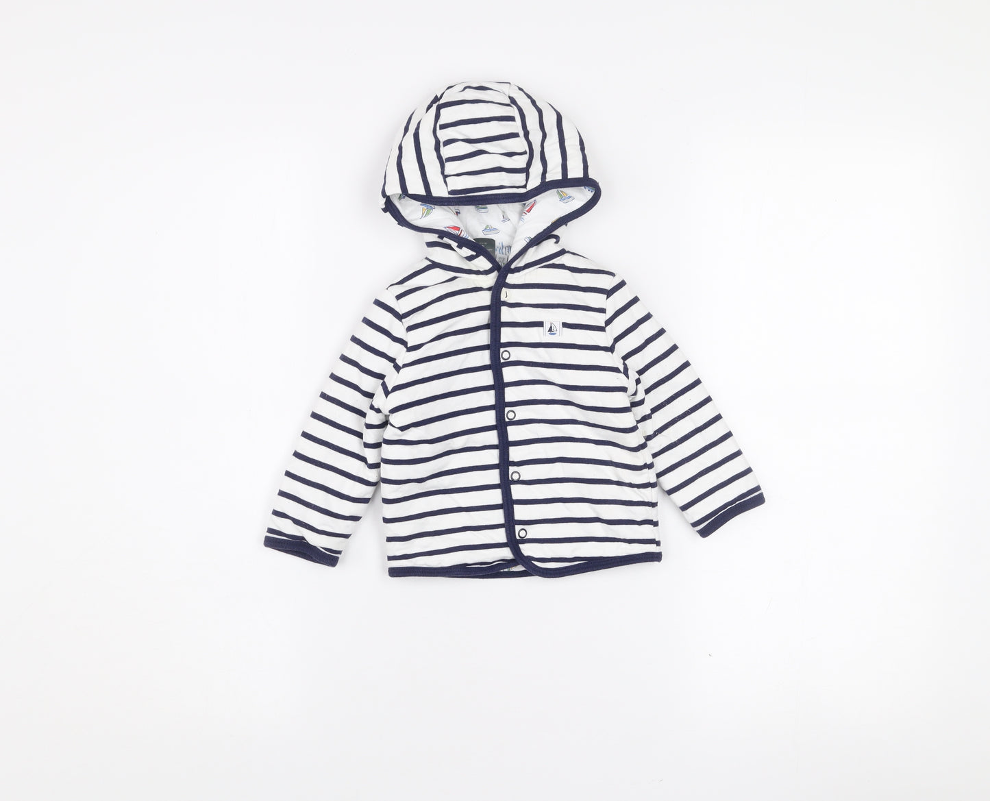 Jasper Conran Unisex Baby White Striped Hooded Jacket 6-9 Months Cotton Lined