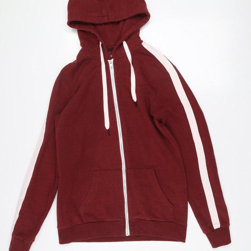 Bershka Women’s Red Regular Fit Hooded Zip Jacket Size 8