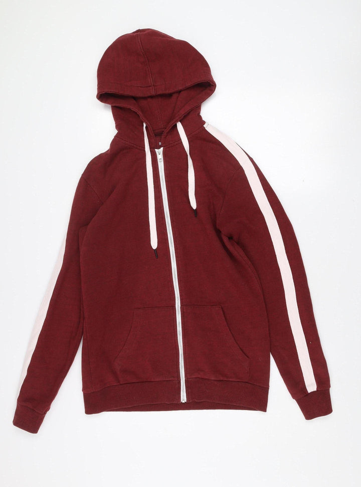 Bershka Women’s Red Regular Fit Hooded Zip Jacket Size 8