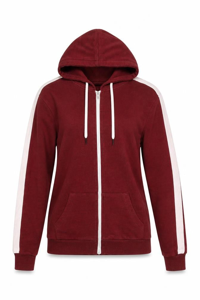 Front view of Bershka Women’s Red Regular Fit Hooded Zip Jacket, size UK 8
