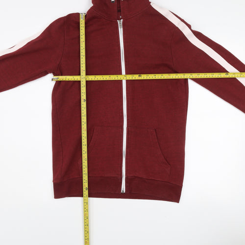 Bershka Women’s Red Regular Fit Hooded Zip Jacket Size 8