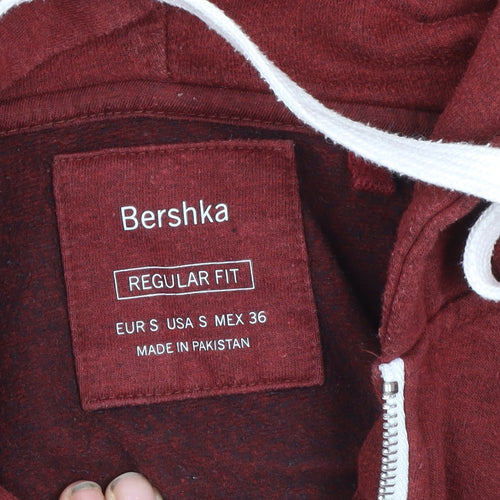 Bershka Women’s Red Regular Fit Hooded Zip Jacket Size 8
