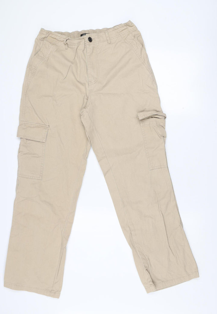 Dunnes Stores Men's Beige Cargo Trousers Size 12 Regular Fit Cotton