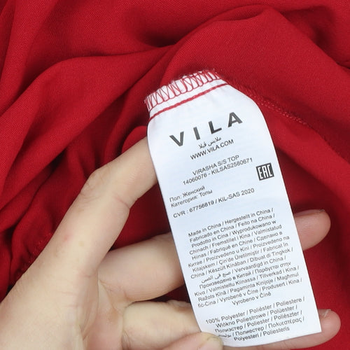 Vila Women’s Red V-Neck Crochet Sleeve Tunic Blouse Size 10