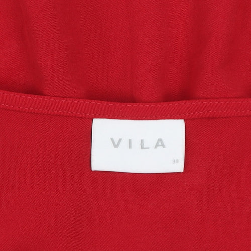 Vila Women’s Red V-Neck Crochet Sleeve Tunic Blouse Size 10