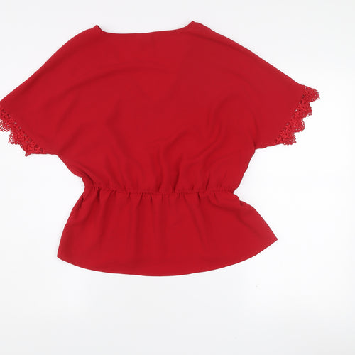 Vila Women’s Red V-Neck Crochet Sleeve Tunic Blouse Size 10