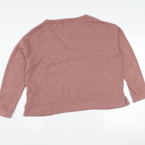 Bershka Women's Pink V-Neck Knit Jumper Size 12 Long Sleeve