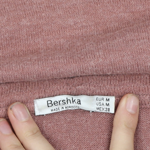 Bershka Women's Pink V-Neck Knit Jumper Size 12 Long Sleeve