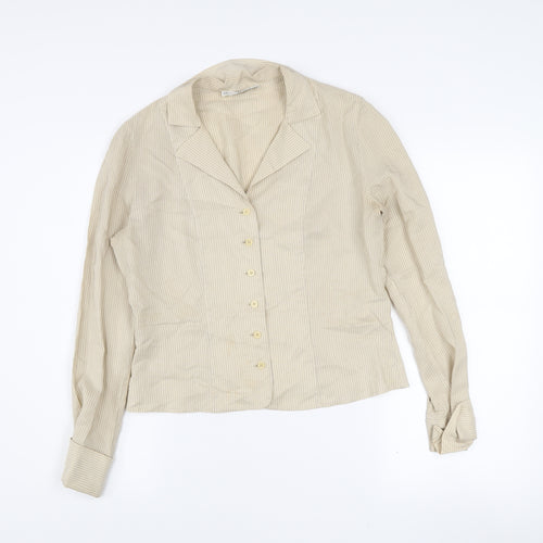 Mani Women’s Beige Striped Long Sleeve Button-Up Shirt Size 12 Vintage