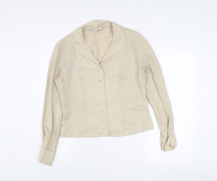 Mani Women’s Beige Striped Long Sleeve Button-Up Shirt Size 12 Vintage