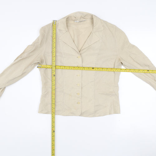 Mani Women’s Beige Striped Long Sleeve Button-Up Shirt Size 12 Vintage