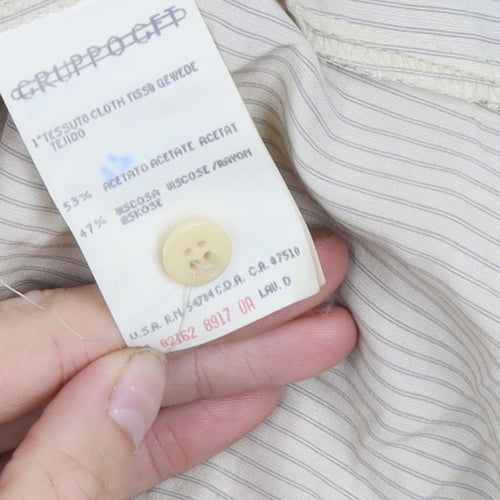 Mani Women’s Beige Striped Long Sleeve Button-Up Shirt Size 12 Vintage