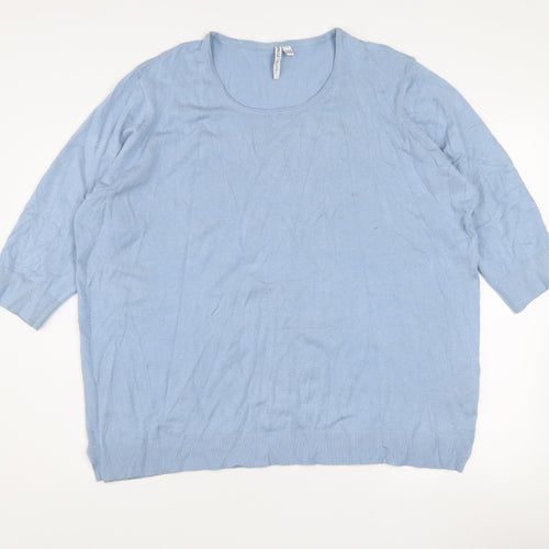 Capsule Women Blue Scoop Neck 3/4 Sleeve Cotton Pullover Jumper Size 18