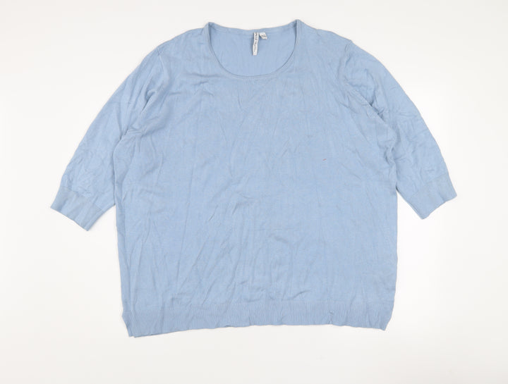 Capsule Women Blue Scoop Neck 3/4 Sleeve Cotton Pullover Jumper Size 18