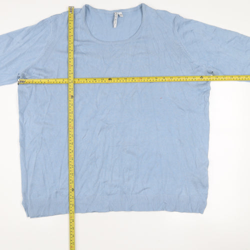 Capsule Women Blue Scoop Neck 3/4 Sleeve Cotton Pullover Jumper Size 18