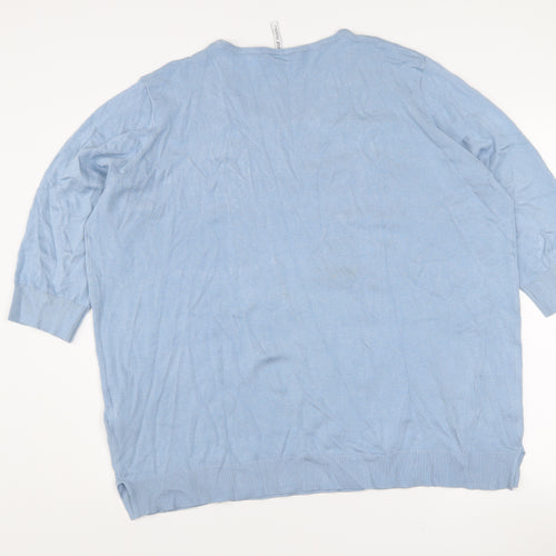 Capsule Women Blue Scoop Neck 3/4 Sleeve Cotton Pullover Jumper Size 18