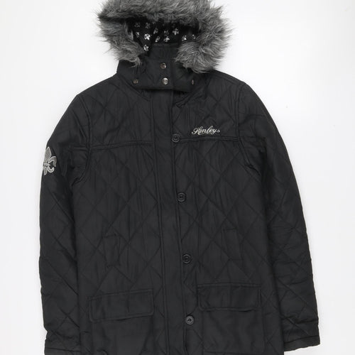 Henleys Women’s Black Quilted Hooded Puffer Jacket Size 2