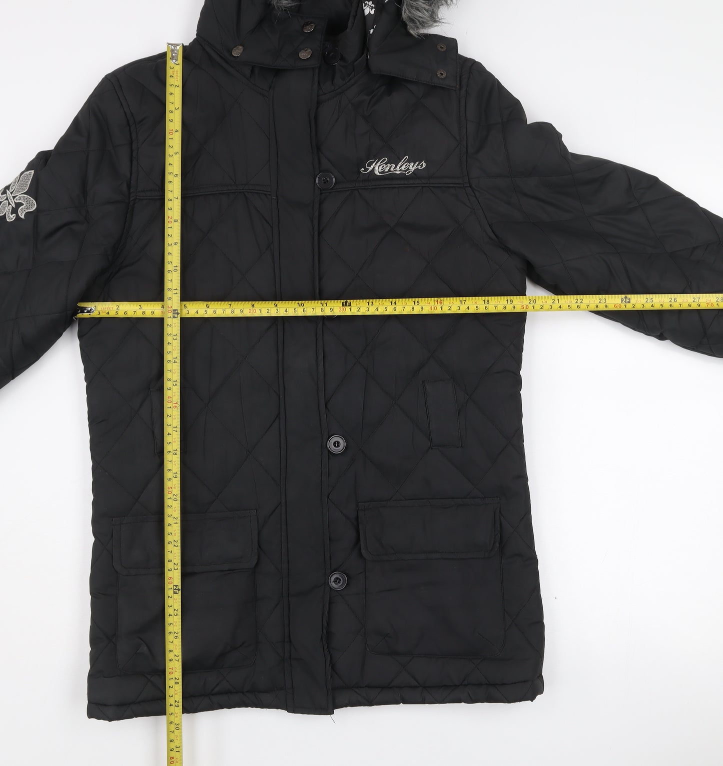 Henleys Women’s Black Quilted Hooded Puffer Jacket Size 2